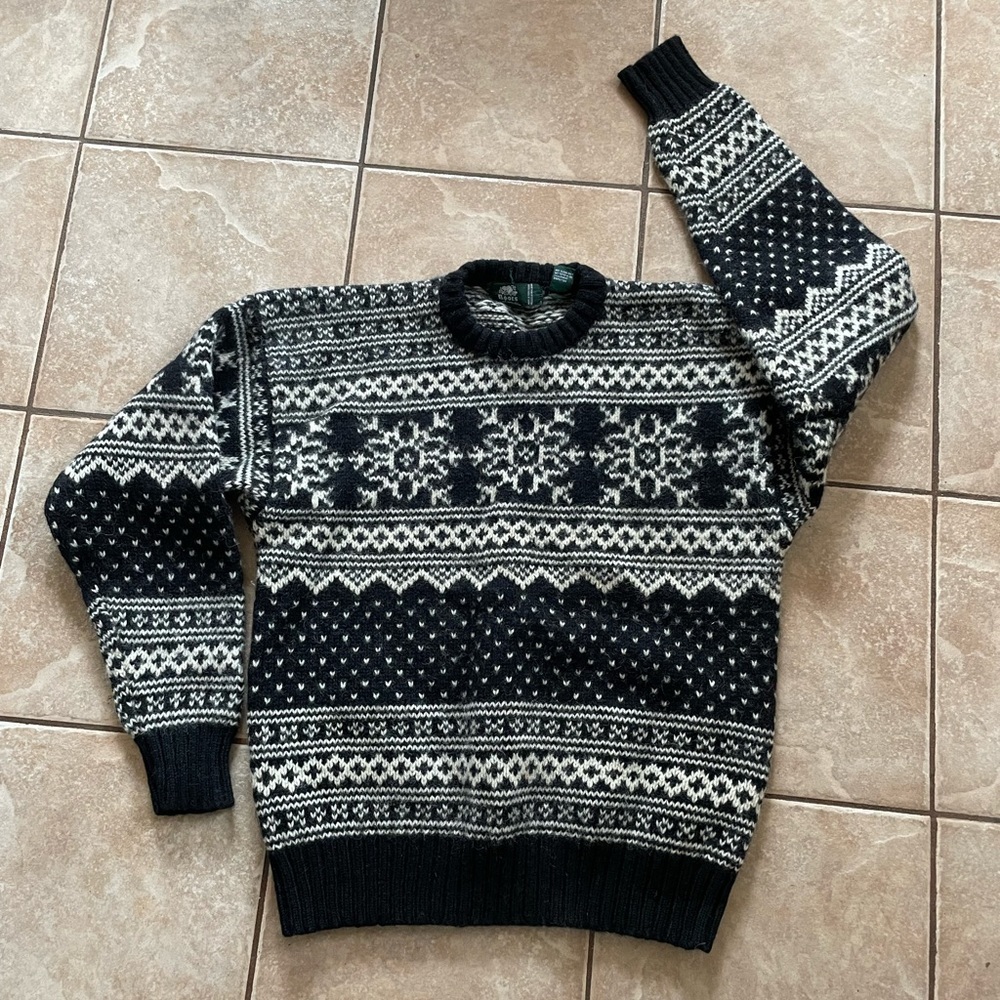 ROOTS Canada Shetland Wool Crew Neck Long Sleeve Sweater Black & Cream XL​